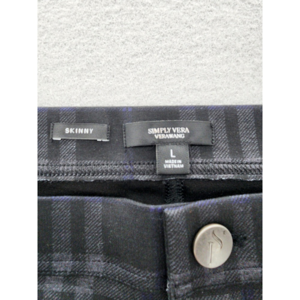 Simply Vera Vera Wang Skinny Plaid Pants Womens L Grey Black Checkered Trousers - Picture 2 of 11